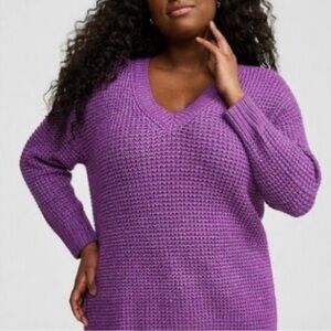 Torrid Knit Purple V-neck Sweater Plus Size 0X (XXL) Stretchy Lightweight